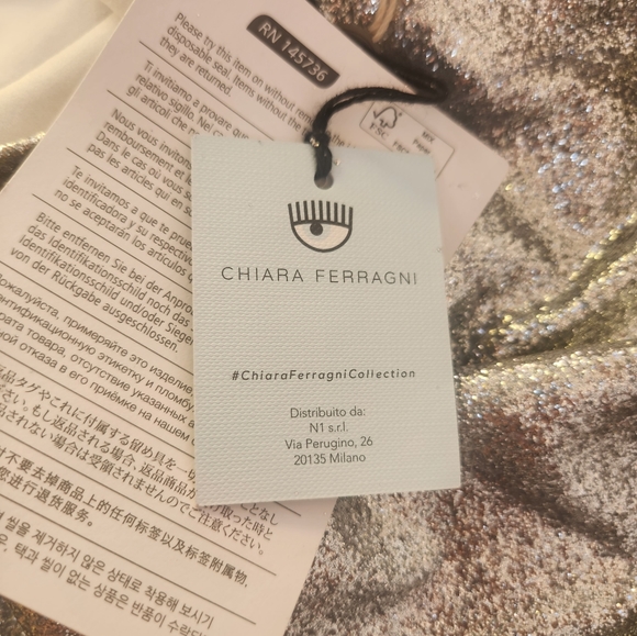 Nwt Chiarra Ferragni runway dressy silver metallic one piece swim/bodysuit S - Picture 9 of 9